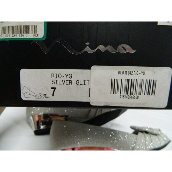 Nina Silver Glitter Peep-Toe Wedge Shoes Size 7M Metallic Gray - Picture 6 of 15